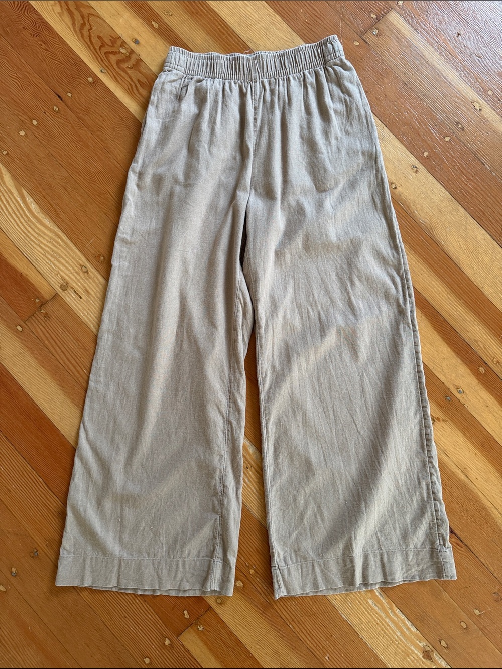 Abercrombie & Fitch Wide Leg Tan Linen Blend Pants Small
